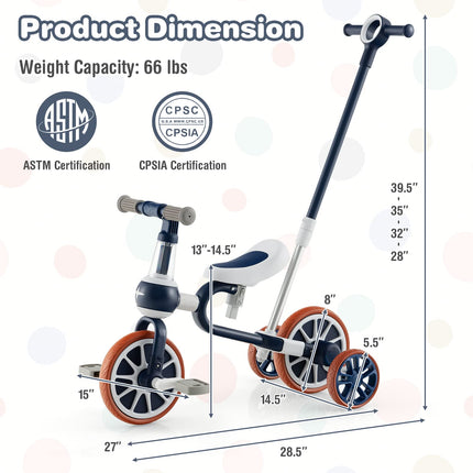 BABY JOY 4 in 1 Tricycle for Toddlers, Kids Trike Baby Balance Bike, Boy Girl Ride-on Toy