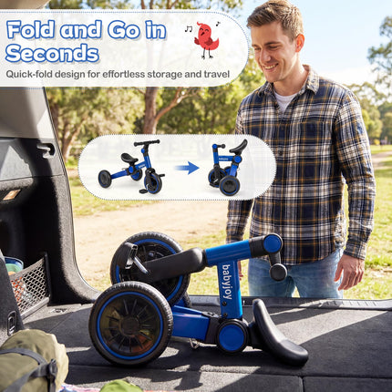 Costzon 5-in-1 Toddler Foldable Balance Bike Removable Pedals Adjustable Handlebar and Rear Wheels