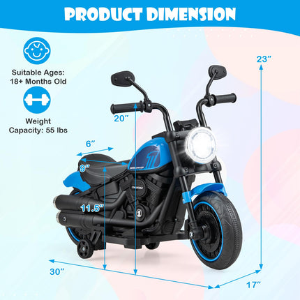 Costzon Kids Motorcycle, 6V Battery Powered Motorbike with Training Wheels, LED Headlights