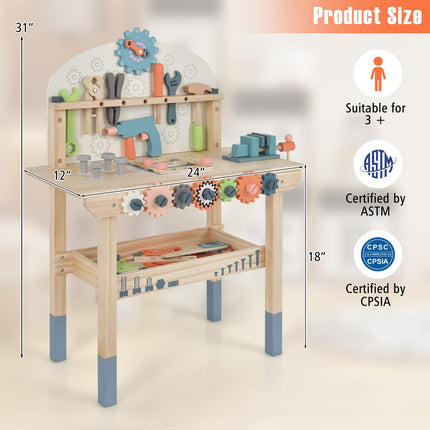 Costzon Kids Tool Bench, Wooden Pretend Workbench w/ 63 Toy Tools and Accessories