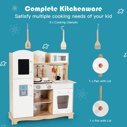 Costzon Kids Kitchen Playset, Wooden Pretend Play Kitchen Toy Set, Toddlers Cooking Toyset
