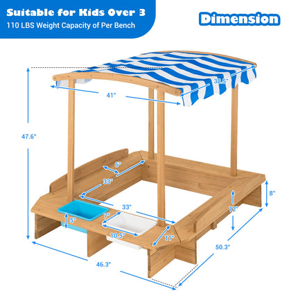 Costzon Kids Wooden Sandbox with Canopy & 2 Toy Storage Boxes