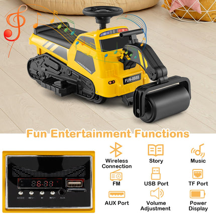 Costzon 3-in-1 Ride on Tractor, Electric Excavator Bulldozer Toy Road Roller w/Adjustable Arms