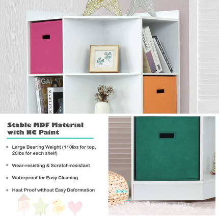Costzon 9-Cubby Kids Bookcase, Children's Corner Cabinet with 6 Cubes and 3 Shelves, Wooden Toy Organizers and Storage Book Shelves