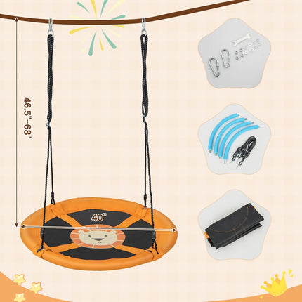 Costzon 40" Saucer Tree Swing for Kids, Flying Saucer Swing with 2 Carabiners, Adjustable Ropes, Waterproof 900D Oxford Cloth, Round Swing