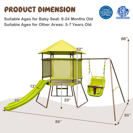 Costzon Swing Sets for Backyard, 4-in-1 Heavy Duty Metal Swing Set with Slide, Baby Swing