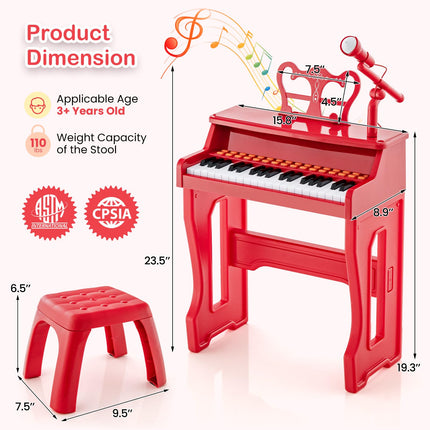Costzon Kids Piano, 37 Key Toy Piano Keyboard, Portable Electronic Piano Educational Musical Instrument Toy