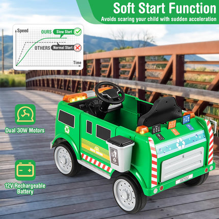 Costzon Ride on Garbage Truck, 12V Battery Powered Kids' Electric Vehicles w/Remote Control