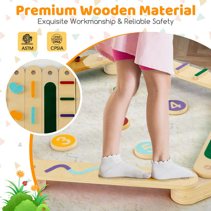 Costzon Montessori Wooden Balance Beam Step Stones, Kids Gymnastics Obstacle Course Balance Board Playset