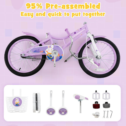 Costzon Kids Bike, 18 Inch Child Bicycle w/Removable Training Wheels, Storage Basket, Adjustable Seat