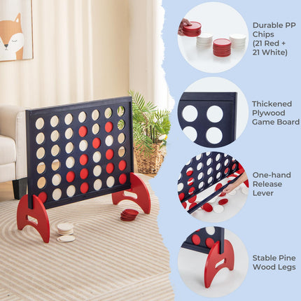 Costzon Giant 4-in-a-Row Game Set, Wooden Jumbo 4-to-Score Game w/ 42 PCS Chips & 600D Oxford Fabric Carrying Bag