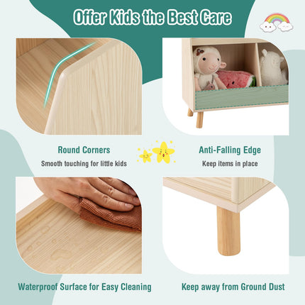 Costzon Toy Organizers and Storage with Bookshelf, 5 Cubbies Wooden Toy Cabinet and Montessori Bookcase with Solid Legs