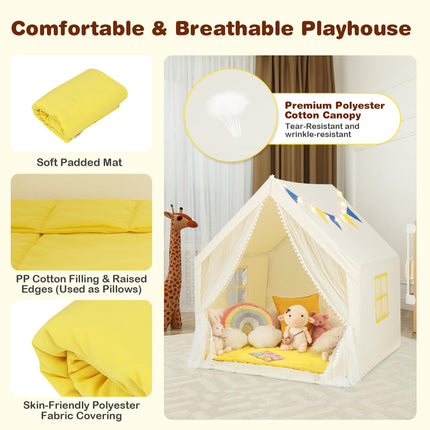 Costzon Kids Tent, Toddler Indoor Outdoor Playhouse w/Windows, Washable Cotton Mat