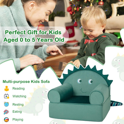 Costzon Kids Sofa, Foam Filled Armchair with Washable Velvet Cover & Soft Sponge Filling, Upholstered Sofa Chair for Preschool(Dinosaur)