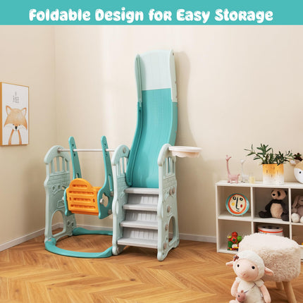 Costzon 4 in 1 Toddler Slide and Swing Set, Castle Indoor Outdoor Baby Swing with Slide