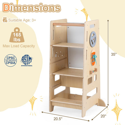 Costzon 4-in-1 Toddler Step Stool with Adjustable Height & Blackboard | Anti-Tip Montessori Tower