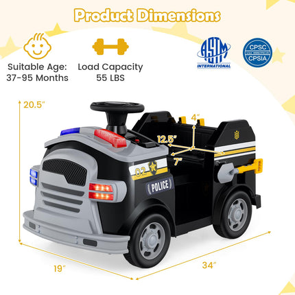 Costzon Police Car Ride on 12V Electric Cop Truck Kids Car w/Shovel & Wrench