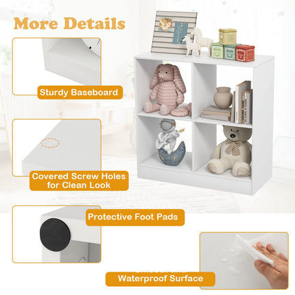Costzon Toy Organizers and Storage, Wooden White 4-Cube Kids Bookcase for Books Toys Display Organization