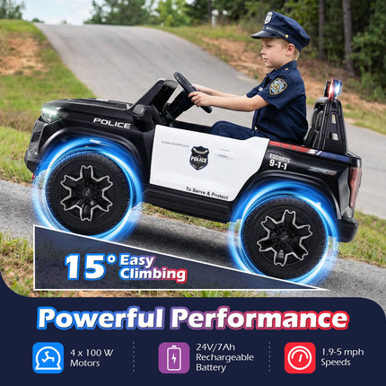 Costzon 2-Seater Ride on Police Car 24V 4WD Licensed Chevrolet Kids Electric Vehicle