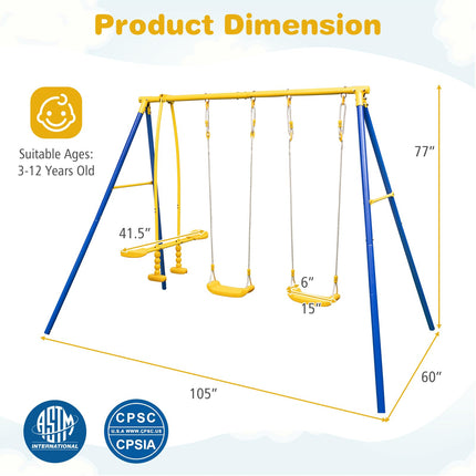 Costzon 440 lbs Swing Set for Backyard, 2-in-1 Heavy Duty Extra Large Metal Swing Frame