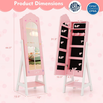 Costzon Kids Vanity & Jewelry Armoire Cabinet, Kids Makeup Vanity Table and Chair Set