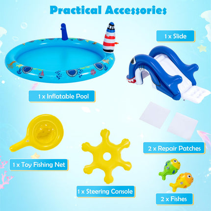 Costzon Shark Outdoor Kids Summer Playhouse Inflatable Water Park (74'' x 60'' x 24.8'')