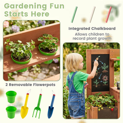 Costzon Mud Kitchen | Solid Wood Toddler Role Play Toy w/Planter Box