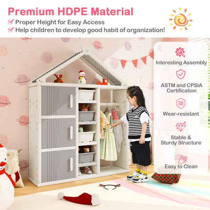 Costzon Kids Costume Storage Closet, Children Pretend Dresser Wardrobe