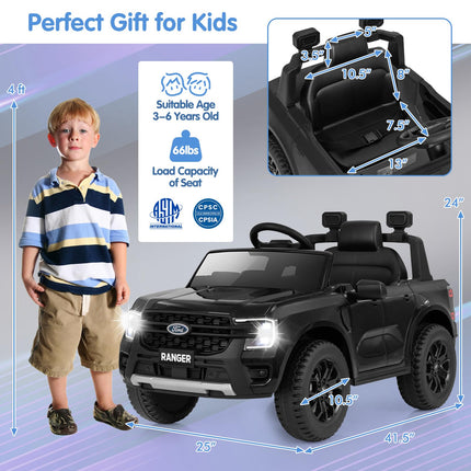 Costzon 12V Licensed Ford Ranger Kids Car, Electric Vehicle W/Remote Control, Soft Start Ride on Car for Kids