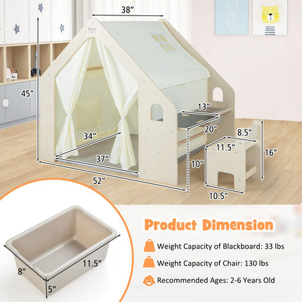 Costzon 6-in-1 Kids Tent, Large Wooden Frame Playhouse with Table and Chair Set