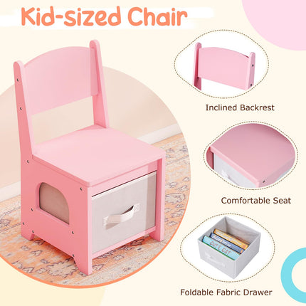 Costzon Girls Vanity Set Wooden Vanity Table and Chair Set