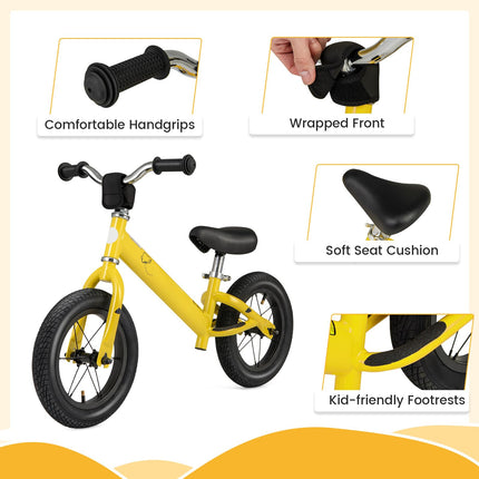 Costzon Toddler Balance Bike, No Pedal 12” Training Bicycle for 3+ Years Old Kids with Rubber Tires and Height Adjustable Handlebar & Seat