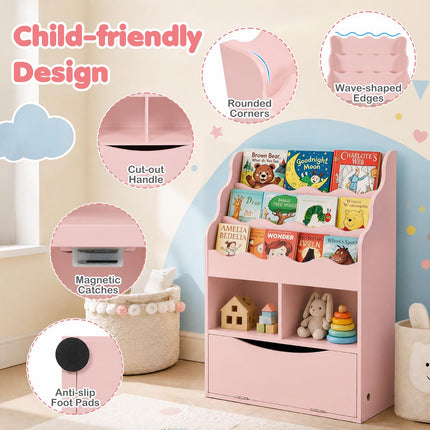 Costzon Kids 3-Tier Bookshelf with Cubes & Flip Down Cabinet