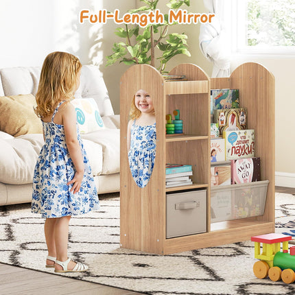 Costzon Kids Bookshelf with Full-Length Mirror Toy Storage Organizer