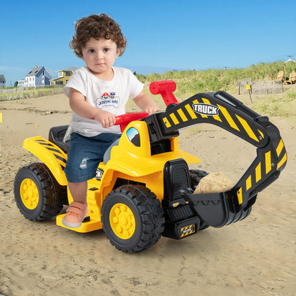 Costzon 6V Ride On Construction Excavator, Outdoor Digger Scooper Tractor Toy W/Safety Helmet