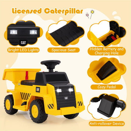 Costzon Ride on Dump Truck, 6V Licensed Caterpillar Ride on Construction Vehicle, Battery Powered Ride on Toy for Toddlers