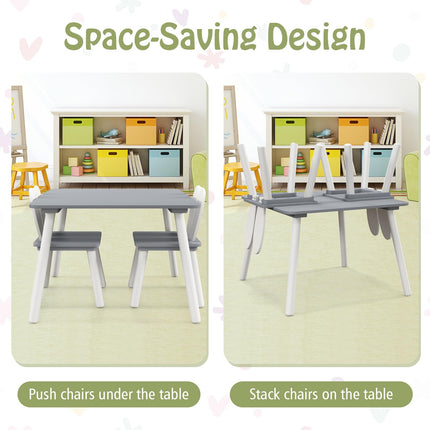 Costzon Kids Table and Chair Set, 3 Pieces Wooden Activity Play Table & 2 Cute Rabbit, Solid Wood Legs