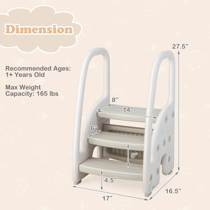 Costzon 3-Step Stool for Toddlers, Children Step Up Leaning Helper with Safety Handles, Non-Slip Pedals
