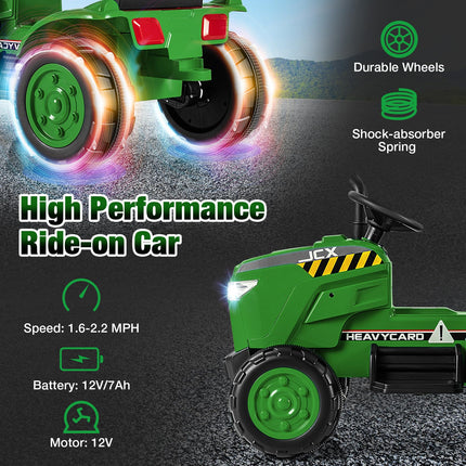 Costzon 2-in-1 Ride On Tractor, 12V Kids Ride on Car w/Detachable Trailer, Remote Control, Tractor Toys for Kids 3-8