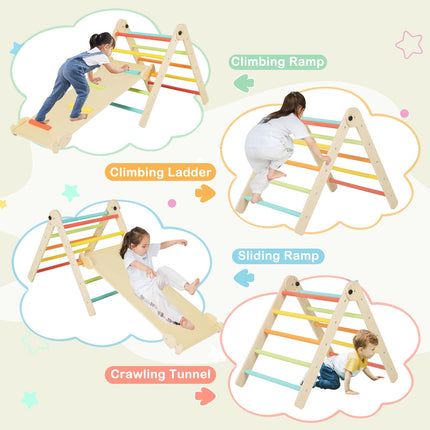 Costzon Climbing Toys for Toddlers, 7 in 1 Foldable Montessori Wooden Arch Climber Ladder with Rocker