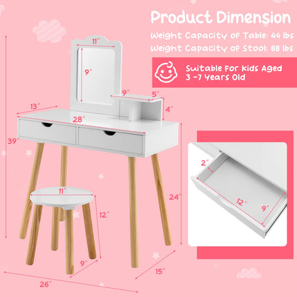 Girls Vanity Set with Mirror and Stool - Giantex