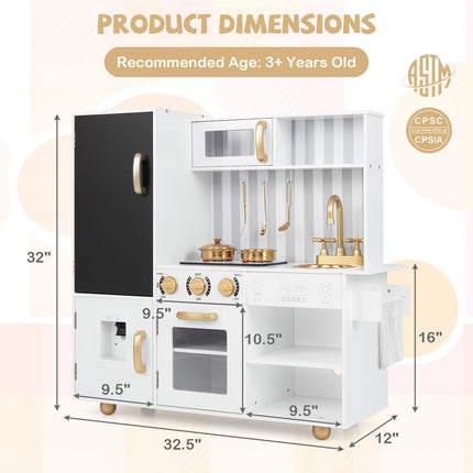 Costzon Play Kitchen for Kids, Wooden Toy Kitchen Set with Stoves, Microwave