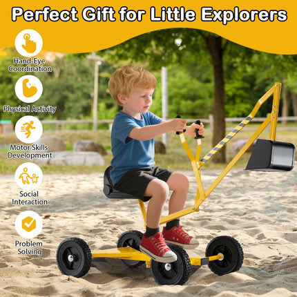 Costzon Sand Digger Outdoor Heavy Duty Metal Excavator with 360° Swivel Seat and 4 Wheels