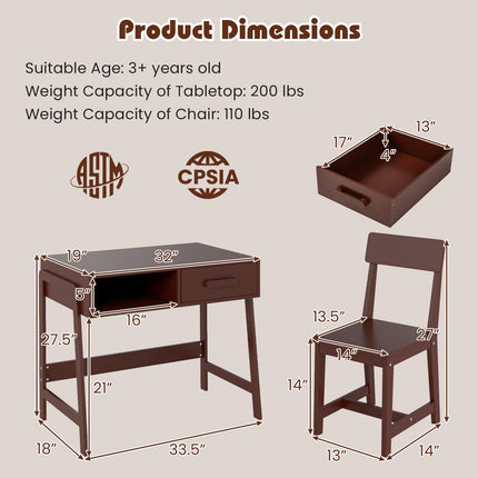 Costzon Kids Desk and Chair Set Wooden Children's School Chair Set