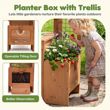 Costzon Solid Wood Toddler Play Kitchen w/Detachable Bird Cage | Outdoor Mud Kitchen for Kids