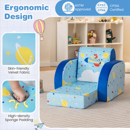 Costzon Kids Couch, 3 in 1 Convertible Flip Open Children's Sofa, Toddler Armrest Chair Bed for Nap, Fold Out Lounger Kids Sofa, Gift for Children
