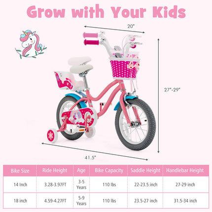 BABY JOY Kids Bike, 14 18 Inch Bike w/Removable Training Wheels, Kids Bicycle for 4-9 Years Old Toddler Girls Boys
