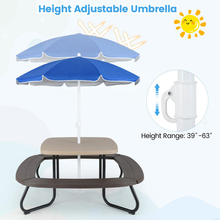 Costzon  8 Person Kids Outdoor Table and Chairs with Foldable & Adjustable Umbrella
