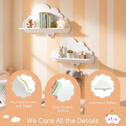 Costzon 2 Pieces Floating Cloud Shelves | Cute Corner Bookshelves for Nursery Playroom