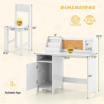 Costzon Kids Desk and Chair Set, Wooden Children Study Table with Hutch